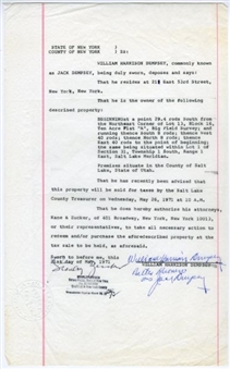 Jack Dempsey Signed Legal Document - Signed Twice Including Legal Name William Harrison Dempsey